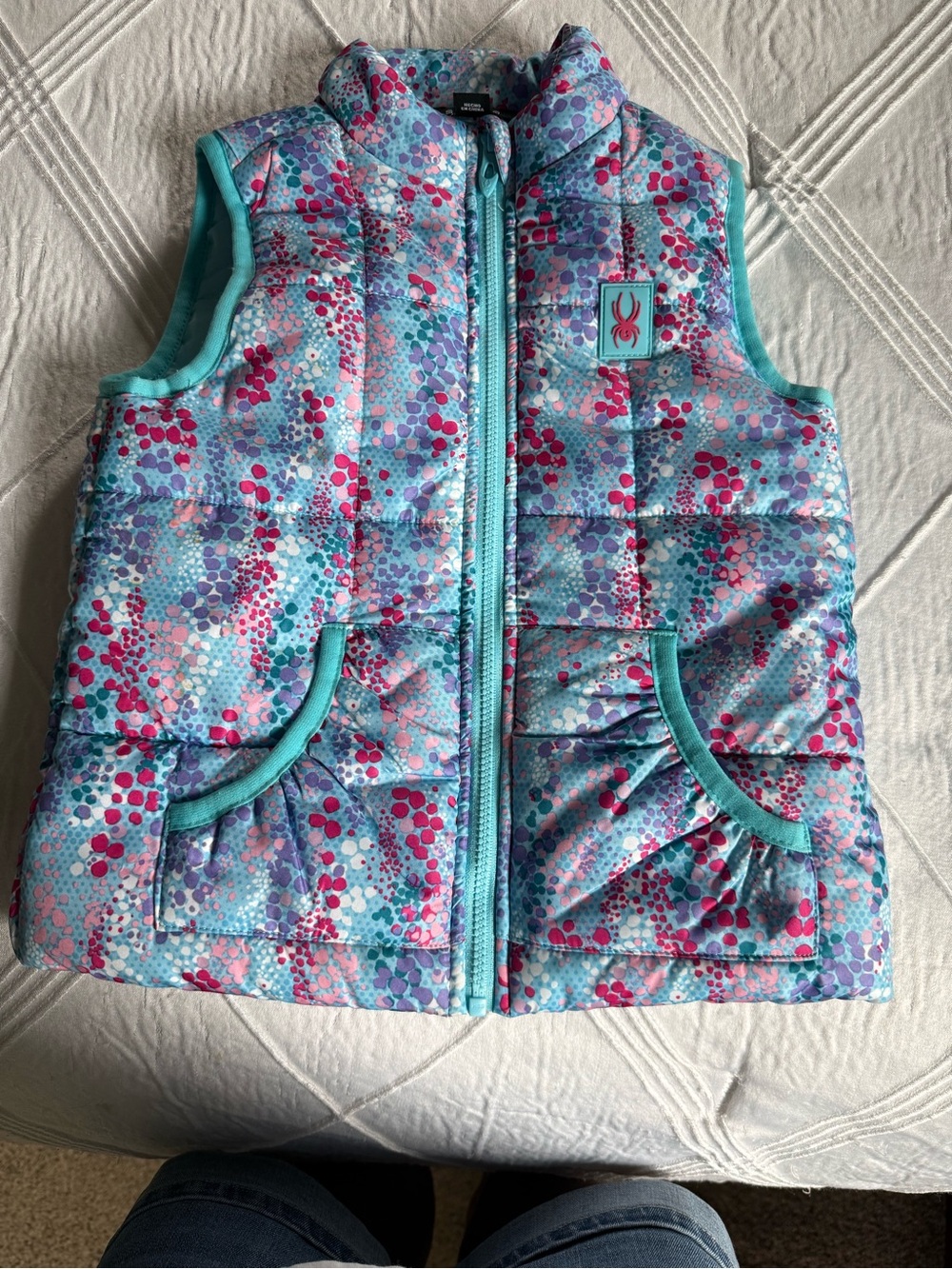 Sparkly Spyder Logo Quilted Vest in Aqua & Pink- size 3